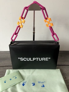 OFF-WHITE BLACK LEATHER "SCULPTURE" QUOTE BAG RETAIL £840 MADE IN ITALY BNIB - Picture 1 of 20