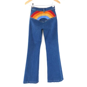 Free People Jeans Blue Somewhere Over The Rainbow High Waist Bootcut Flared W22 - Picture 1 of 11