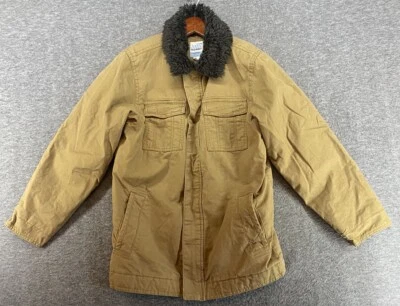 Antiguo Abrigo Chaqueta Utilitario Azul Marino Caqui Lona Cremallera Cuello Piel Sintética Niños Jóvenes L Foto 1 de 4