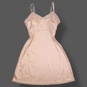 Vintage Adonna - Peignoir Chemise Champagne Slip Dress with Lace Trim - M - Picture 1 of 10
