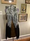 Adore Long Vest Feather Floral Tye Dye Design Black/Grey Knit Womens L Duster