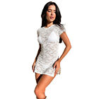 Sexy New Women Hollow Out Lace Patchwork Short Sleeves Solid Slit Club Dress