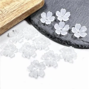 100Pcs Multicolor Acrylic Frosted 5-Petal Sakura Flower Beads 15mm DIY Crafts - Picture 1 of 13