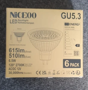 NICEOO GU5.3 MR16 LED Bulbs 6.5W, Warm White 2700K, 50W Halogen Spotlight Bulb E - Picture 1 of 1