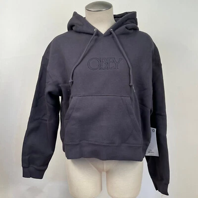 Obey Women's Cropped Hoodie Sweatshirt Regal French Navy Size L NWT - Image 1 of 3