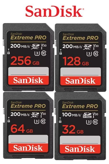SanDisk EXTREME PRO SD Camera Memory Card 256GB 128GB 64GB 32GB 4K 200MB/s UK - Image 1 of 1