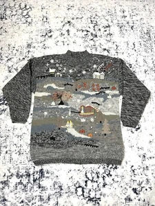 Sussan Vintage Womens Knit Jumper Cottagecore Farm Country Scene Wool Blend L 12 - Picture 1 of 10