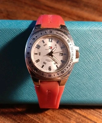 Tommy Hilfiger Women's Silver Tone Watch - Pink Rubber Band, Model F80197 - Image 1 of 4
