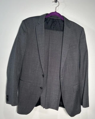 Hugo Boss Suit Men Blazer 38R Pants 30x30 Gray Micro Check Super 100s Wool Slim - Image 1 of 4