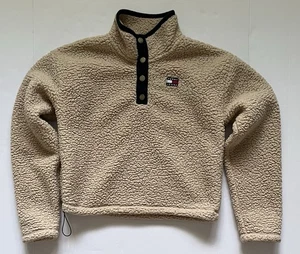 Tommy Hilfiger Jeans Size Medium Sherpa Pullover 1/4 Snap Drawstring Hem - Picture 1 of 6