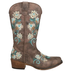 Roper Riley Floral Embroidered Snip Toe Cowboy  Womens Brown Casual Boots 09-021 - Picture 1 of 5