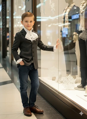 Boys 3-4-5-6-7-8-9-10-11-12 Y Dark Grey Blazer Long Sleeve Formal Uniform vintag - Image 1 of 4