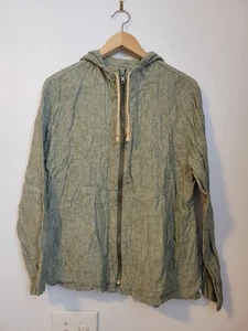 FLAX Linen Zip Up Hoodie Jacket Lightweight Pockets Green Coastal Beach Summer S - Picture 1 of 6