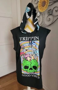 Fresh Laundry Trippy Good Vibes Sleeveless Shirt Hooded Mushroom/skull Sz XL Uni - Picture 1 of 5