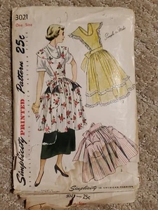 Simplicity 3021 Vtg 1940s Apron Cut Complete Sewing Pattern One Size - Picture 1 of 2