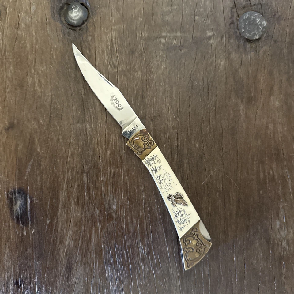Eagle Knife Made In Japan Lockback Engraved Bolsters Vintage - Image 1 of 4