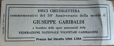 Giuseppe Garibaldi 50° della morte 1932 chiudilettera Fed. Volontari Garibaldini - Immagine 1 di 2