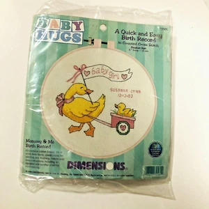 Vintage Dimensions Baby Hugs Cross Stitch Birth Record Kit Duck Wagon Baby Girl - Picture 1 of 2