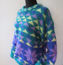 Vintage Gallagher Women's Sweater Pullover Mohair Purple, Green Snowflake Sz Lg