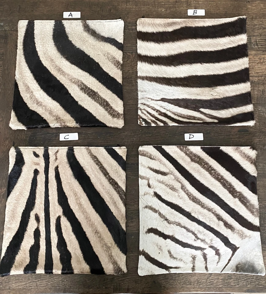Funda de almohada de piel de cebra genuina de 16"x16" con respaldo de cuero | Almohada B#4 Foto 1 de 4