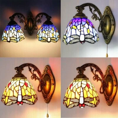 Tiffany Stained Glass LED Wall Sconce Single Lamp Dragonfly Indoors Wall Light - Image 1 of 4