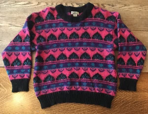 VTG Gallagher Women’s M Mohair Sweater Fair Isle Pink Purple Teal Soft Fuzzy - Picture 1 of 10