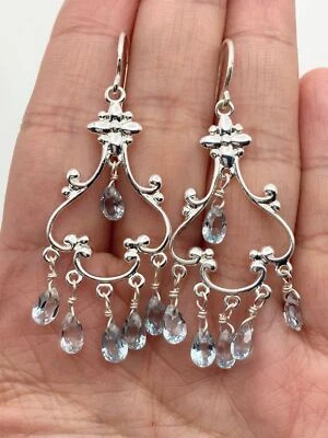 925 sterling silver natural blue topaz chandelier earrings - Image 1 of 4