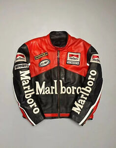 Men Marlboro Leather Jacket Vintage Racing Rare Motorcycle Biker Leather Jacket.
