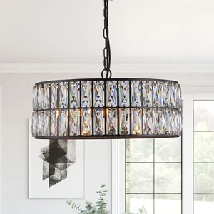 18'' Modern Black Round K9 Crystal Chandelier 6 Lights Ceiling Pendant Fixture - Picture 1 of 10