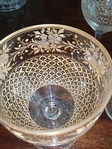 4 Antique Bohemian Hand Blown Etched Gilt Gold Stems - Picture 1 of 8