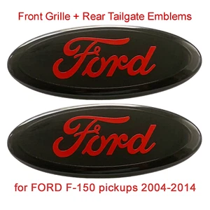 2pcs RED Emblem Front Grille Badge + Rear Tailgate Logo 09-14 Ford F-150 Truck - Foto 1 di 5