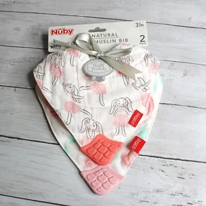 Nuby Baby Girl's Muslin Bandana Drool Bib Teething Set 100% Muslin Cotton - Picture 1 of 7