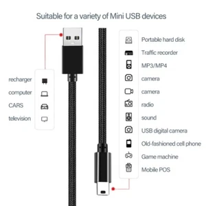 SturdyMini USB Cable Braided USB 2.0 to Mini B Data Charging Cord for Dashcam - Zdjęcie 1 z 13