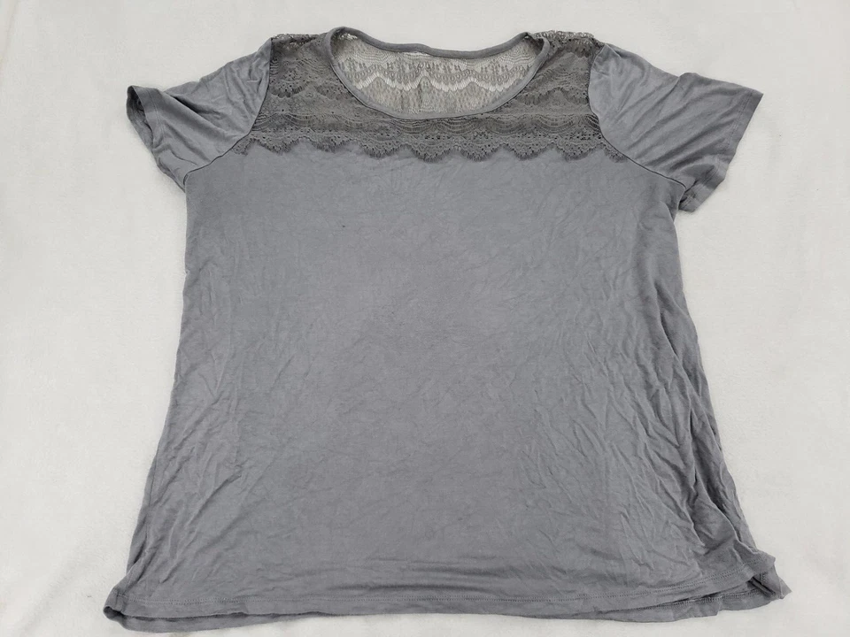 Lane Bryant Top Women Plus 18/20 Gray Lace Loose Fit T-shirt Boho Stretch - Image 1 of 4