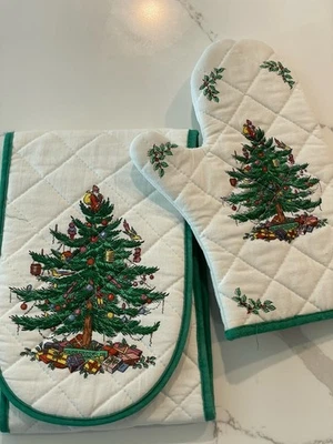 Spode Árbol de Navidad DOBLE GUANTE DE HORNO Y HORNO MITT Nuevo Sin Etiquetas B1 Foto 1 de 4