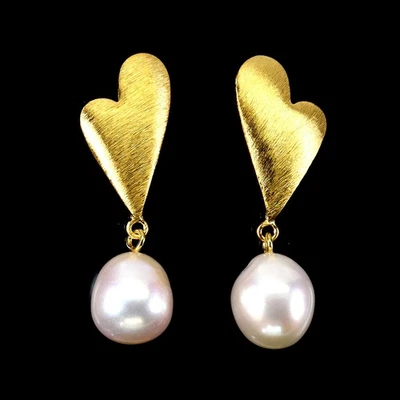 Pendientes colgantes de plata de ley 925 perlas blancas 12x10 mm joyería natural Foto 1 de 4