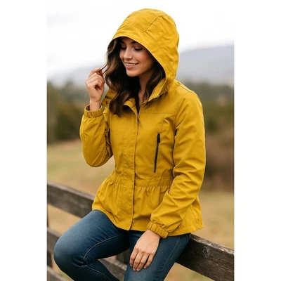 Zara Basic Mustard Yellow Peplum Hooded Water Repellent Jacket Small - Image 1 of 4