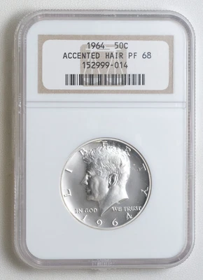 1964 Accented Hair Silver Proof Kennedy Half Dollar NGC PF 68 /014 - Image 1 of 2