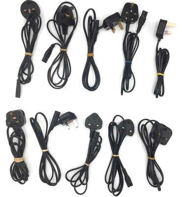 10x Figure of 8 Mains 3A Power Cable Lead to UK Plug USED working BLACK - Image 1 of 4