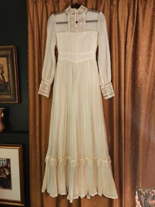Gunne Sax Vintage Cream Victorian Prairie Wedding Lace Long Sleeve Dress Sz 7 - Picture 1 of 13