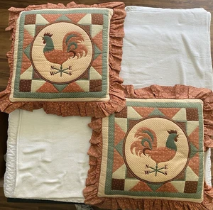 Vintage Farmhouse Rooster Weathervane Pillows 2- Orange Sage Brown 16x16 Pillow - Picture 1 of 3