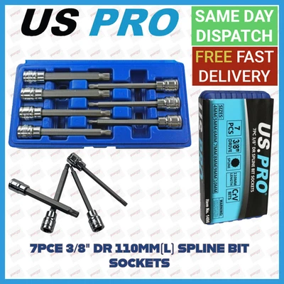 US PRO 7pc 3/8"dr 110mm Long Spline Bit Socket Set 4 - 10mm 1496 - Image 1 of 4