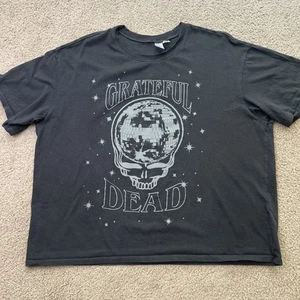 Grateful Dead Disco Ball Skull Graphic Tee Boxy T-shirt Distressed Black 2XL - Picture 1 of 6