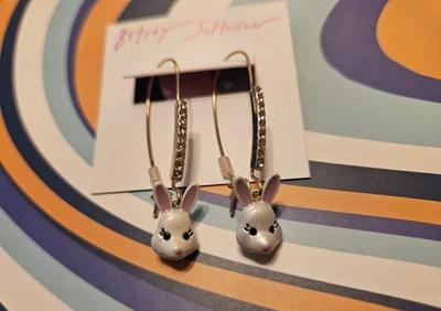 Betsey Johnson Bunny Rabbit Spring Somebunny Dangle Earrings NWT Hop To It New - Image 1 of 4
