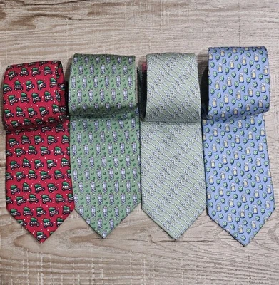 Lote de 4 Viñas Viñedo 100% Seda Novedad Corbatas Navidad Margarita Cerveza Náutica Foto 1 de 4