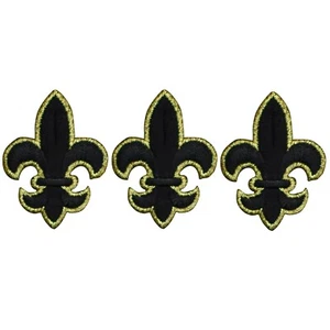 Medium Fleur De Lis Applique Patch - Black Metallic Gold 1.75" (3-Pack, Iron on) - Picture 1 of 1