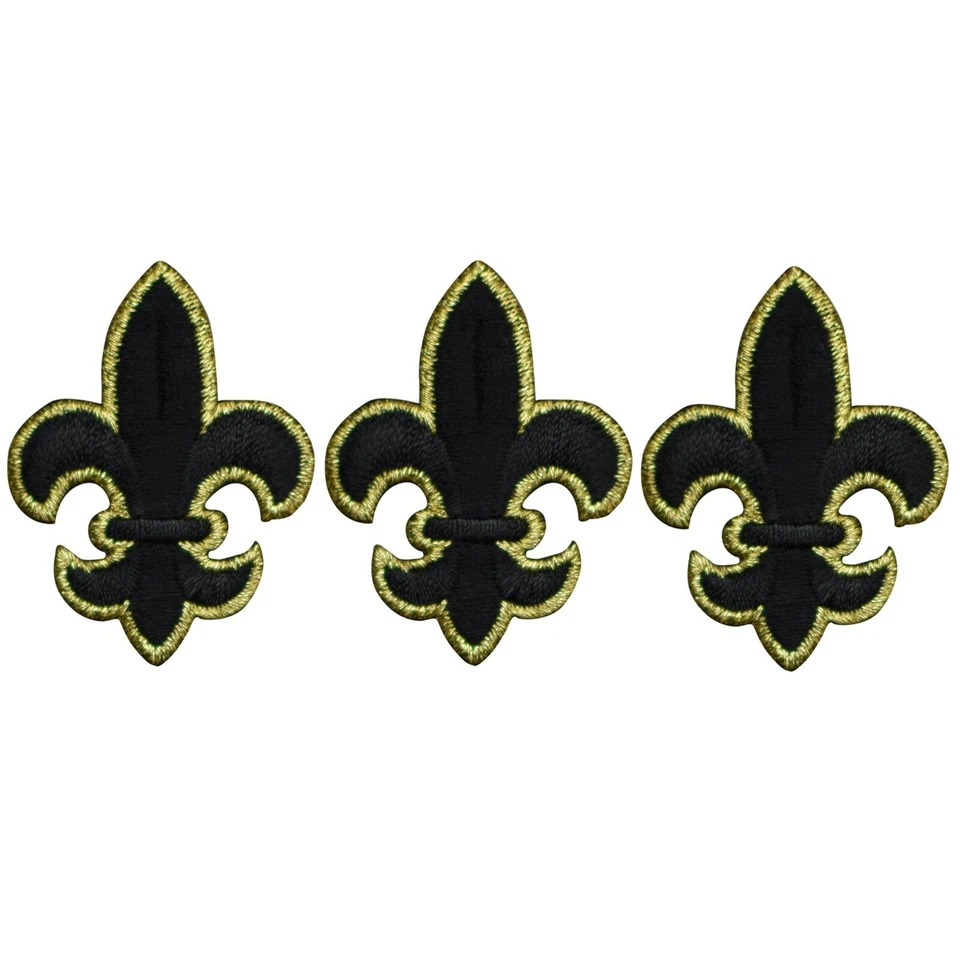 Medium Fleur De Lis Applique Patch - Black Metallic Gold 1.75" (3-Pack, Iron on) - Image 1 of 1