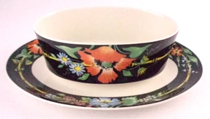 1983-86 Villeroy & Boch Xenia Vitro Porcelain Gravy Boat Attached Underplate - Imagen 1 de 7