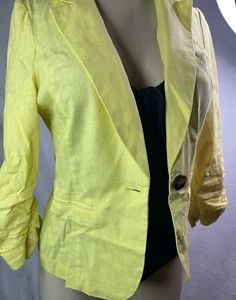 Charlotte Russe Light Blazer 1 Button Linen Blend Womens Yellow Jacket Size L - Picture 1 of 10