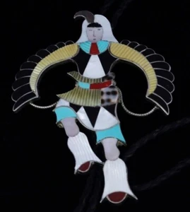 Circa 1970s Jonathan Beyuka Eagle Dancer Inlay Bolo Tie - Picture 1 of 4